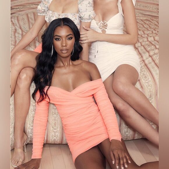 House of CB Felicity Mini Peach Pink Dress Size L - Picture 10 of 17